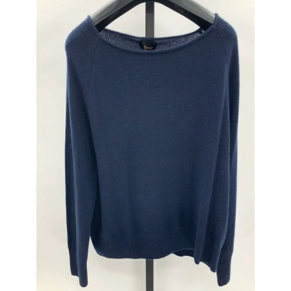 Quince Women Mongolian Cashmere Boatneck Sweater Sleeved Top Blue M - Picture 2 of 2